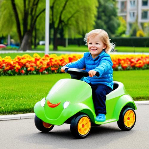 Home 23 **
"A young child, fully clothed in a bright, playful outfit, is happily riding a colorful toy car in a sunny park. The car is clean and shiny, with well-formed wheels and a cheerful design. The background includes green grass, blooming flowers, and other children playing in the distance. Safe for work, appropriate content, family-friendly, professional photography, perfect anatomy, natural proportions, modest clothing."
**