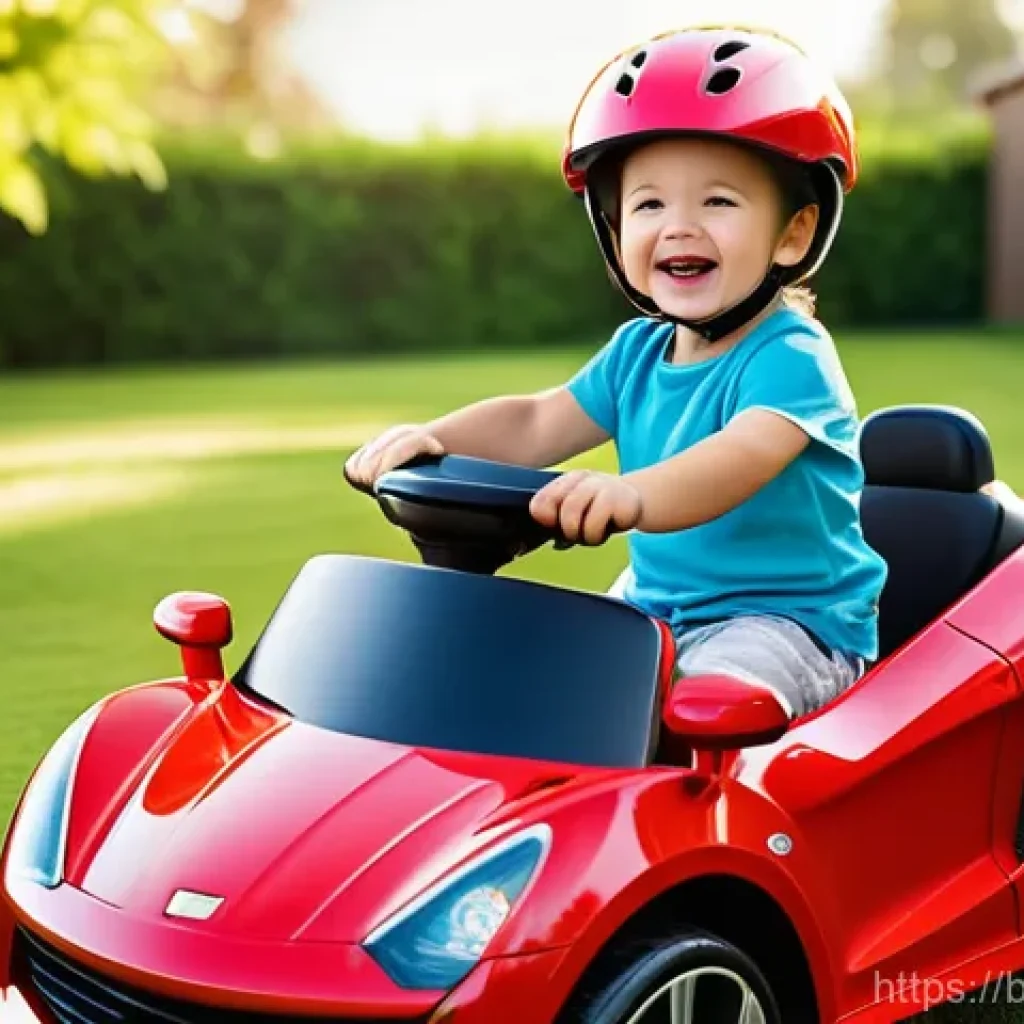 승용완구 추천 유튜버 - A joyful and energetic toddler, approximately 3-4 years old, with a wide smile, confidently riding a...
