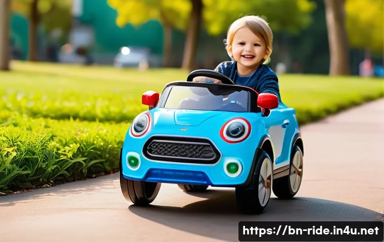 승용완구 수입산 장단점 - A modern imported ride-on toy car for children, featuring bright LED lights, colorful sleek designs,...
