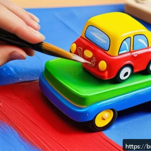 Home 17 승용완구 재활용 방법 - A detailed close-up of a colorful toy car being repainted with eco-friendly water-based acrylic pain...